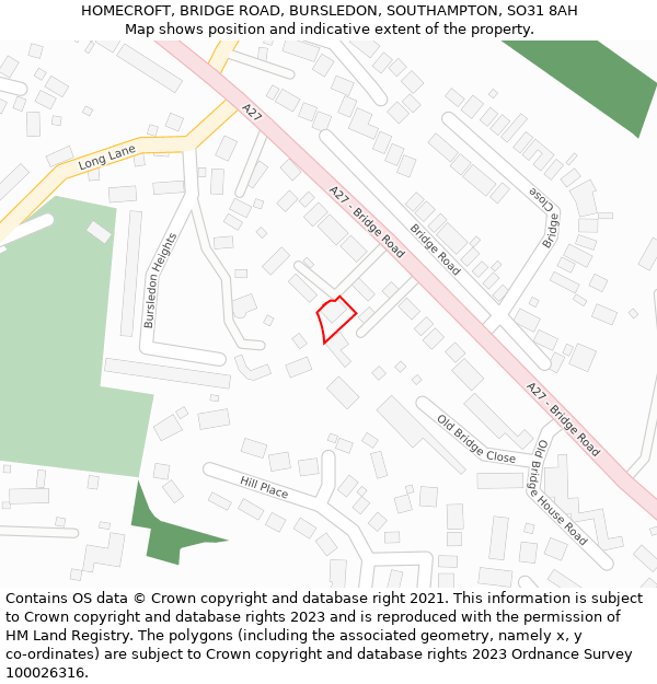 HOMECROFT, BRIDGE ROAD, BURSLEDON, SOUTHAMPTON, SO31 8AH: Location map and indicative extent of plot