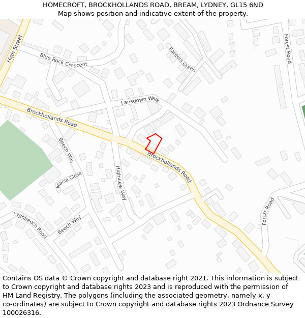 HOMECROFT, BROCKHOLLANDS ROAD, BREAM, LYDNEY, GL15 6ND: Location map and indicative extent of plot