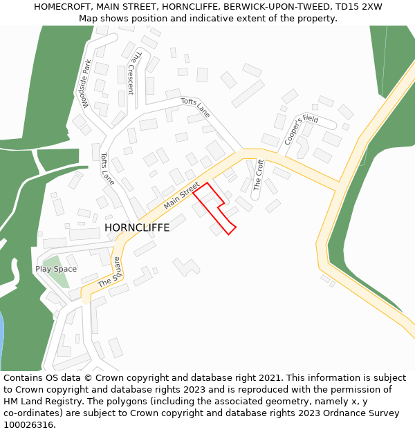HOMECROFT, MAIN STREET, HORNCLIFFE, BERWICK-UPON-TWEED, TD15 2XW: Location map and indicative extent of plot