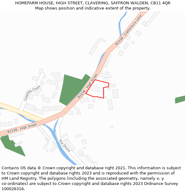 HOMEFARM HOUSE, HIGH STREET, CLAVERING, SAFFRON WALDEN, CB11 4QR: Location map and indicative extent of plot