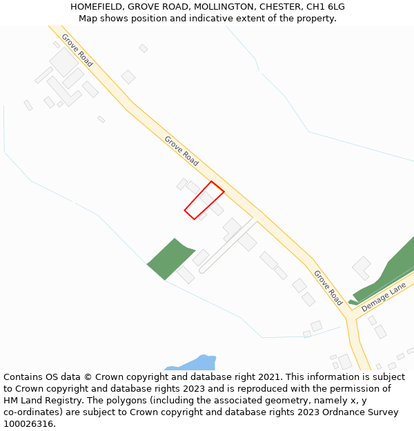 HOMEFIELD, GROVE ROAD, MOLLINGTON, CHESTER, CH1 6LG: Location map and indicative extent of plot