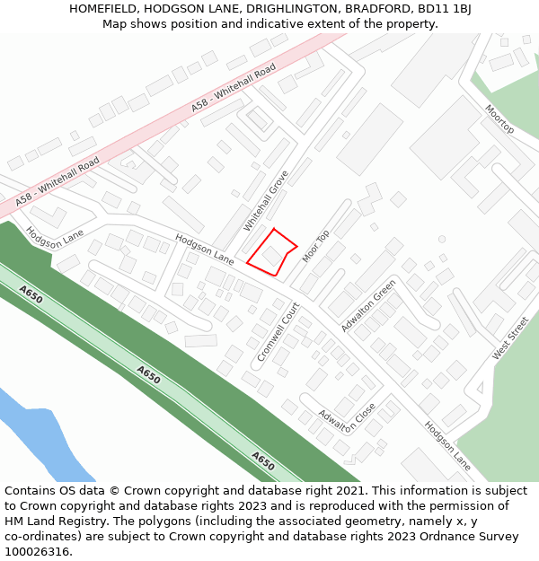 HOMEFIELD, HODGSON LANE, DRIGHLINGTON, BRADFORD, BD11 1BJ: Location map and indicative extent of plot