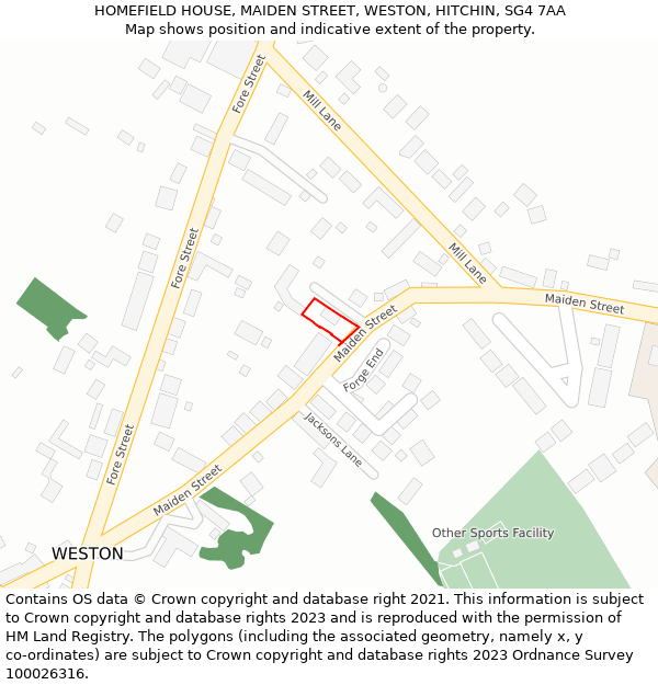 HOMEFIELD HOUSE, MAIDEN STREET, WESTON, HITCHIN, SG4 7AA: Location map and indicative extent of plot