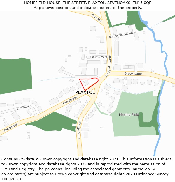 HOMEFIELD HOUSE, THE STREET, PLAXTOL, SEVENOAKS, TN15 0QP: Location map and indicative extent of plot