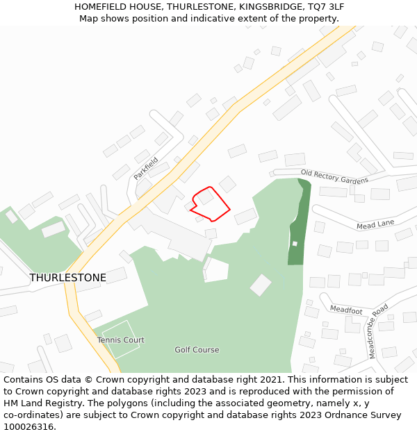 HOMEFIELD HOUSE, THURLESTONE, KINGSBRIDGE, TQ7 3LF: Location map and indicative extent of plot