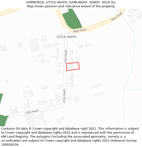 HOMEFIELD, LITTLE HEATH, GAMLINGAY, SANDY, SG19 3LL: Location map and indicative extent of plot