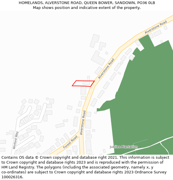 HOMELANDS, ALVERSTONE ROAD, QUEEN BOWER, SANDOWN, PO36 0LB: Location map and indicative extent of plot