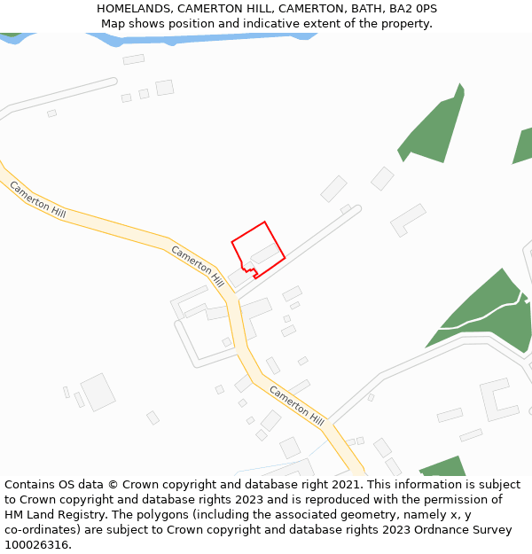 HOMELANDS, CAMERTON HILL, CAMERTON, BATH, BA2 0PS: Location map and indicative extent of plot