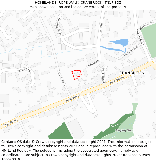 HOMELANDS, ROPE WALK, CRANBROOK, TN17 3DZ: Location map and indicative extent of plot