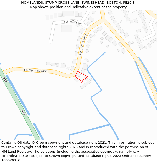 HOMELANDS, STUMP CROSS LANE, SWINESHEAD, BOSTON, PE20 3JJ: Location map and indicative extent of plot