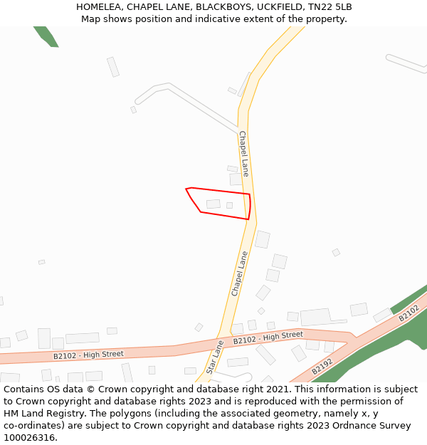 HOMELEA, CHAPEL LANE, BLACKBOYS, UCKFIELD, TN22 5LB: Location map and indicative extent of plot