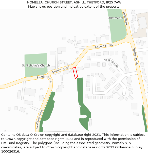 HOMELEA, CHURCH STREET, ASHILL, THETFORD, IP25 7AW: Location map and indicative extent of plot