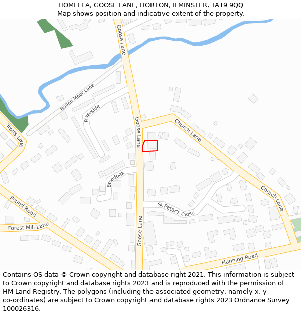 HOMELEA, GOOSE LANE, HORTON, ILMINSTER, TA19 9QQ: Location map and indicative extent of plot