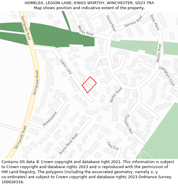 HOMELEA, LEGION LANE, KINGS WORTHY, WINCHESTER, SO23 7RA: Location map and indicative extent of plot