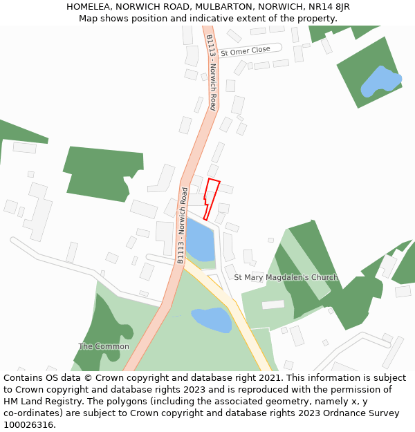HOMELEA, NORWICH ROAD, MULBARTON, NORWICH, NR14 8JR: Location map and indicative extent of plot