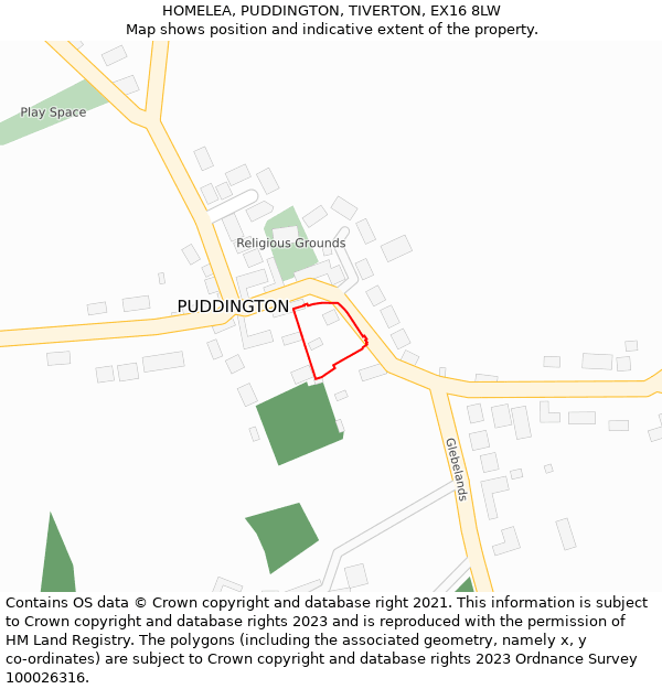 HOMELEA, PUDDINGTON, TIVERTON, EX16 8LW: Location map and indicative extent of plot