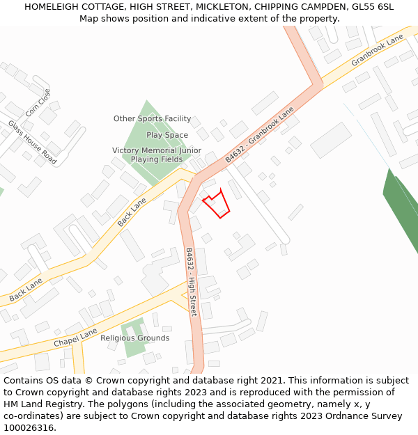 HOMELEIGH COTTAGE, HIGH STREET, MICKLETON, CHIPPING CAMPDEN, GL55 6SL: Location map and indicative extent of plot