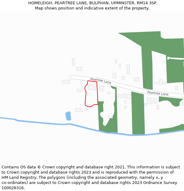 HOMELEIGH, PEARTREE LANE, BULPHAN, UPMINSTER, RM14 3SP: Location map and indicative extent of plot