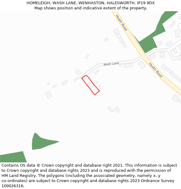 HOMELEIGH, WASH LANE, WENHASTON, HALESWORTH, IP19 9DX: Location map and indicative extent of plot