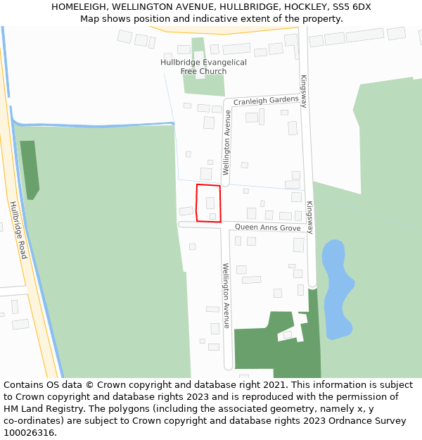 HOMELEIGH, WELLINGTON AVENUE, HULLBRIDGE, HOCKLEY, SS5 6DX: Location map and indicative extent of plot
