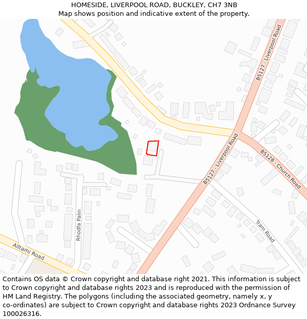 HOMESIDE, LIVERPOOL ROAD, BUCKLEY, CH7 3NB: Location map and indicative extent of plot