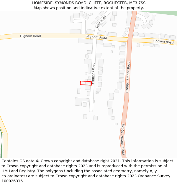 HOMESIDE, SYMONDS ROAD, CLIFFE, ROCHESTER, ME3 7SS: Location map and indicative extent of plot