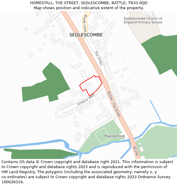 HOMESTALL, THE STREET, SEDLESCOMBE, BATTLE, TN33 0QD: Location map and indicative extent of plot