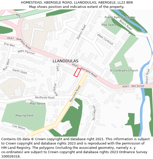 HOMESTEAD, ABERGELE ROAD, LLANDDULAS, ABERGELE, LL22 8EN: Location map and indicative extent of plot