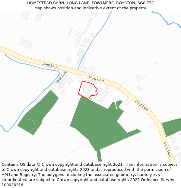 HOMESTEAD BARN, LONG LANE, FOWLMERE, ROYSTON, SG8 7TG: Location map and indicative extent of plot