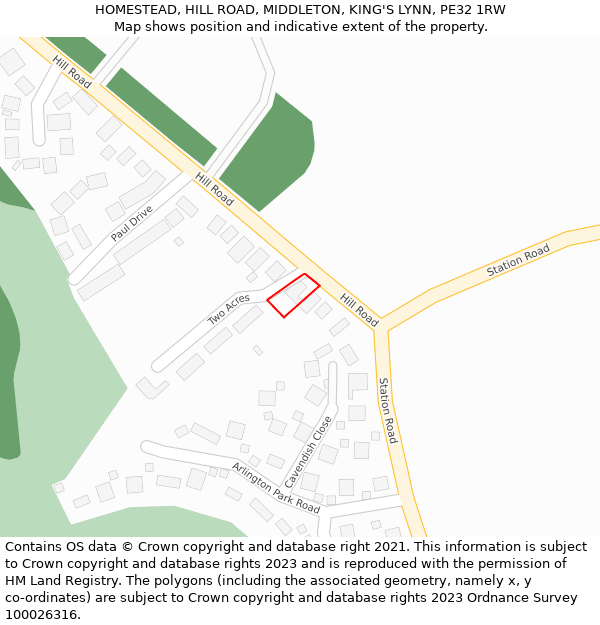 HOMESTEAD, HILL ROAD, MIDDLETON, KING'S LYNN, PE32 1RW: Location map and indicative extent of plot