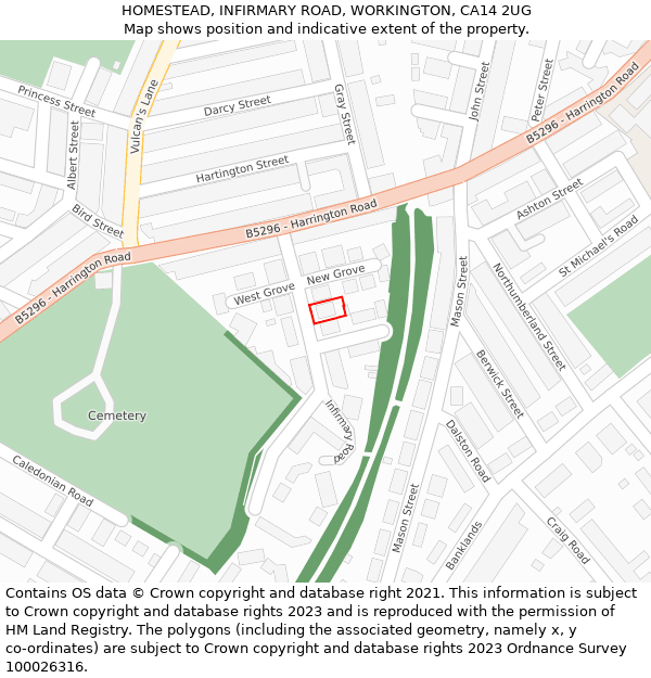 HOMESTEAD, INFIRMARY ROAD, WORKINGTON, CA14 2UG: Location map and indicative extent of plot