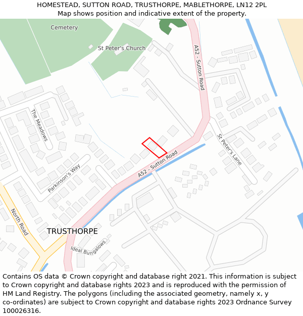 HOMESTEAD, SUTTON ROAD, TRUSTHORPE, MABLETHORPE, LN12 2PL: Location map and indicative extent of plot