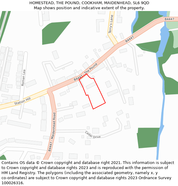 HOMESTEAD, THE POUND, COOKHAM, MAIDENHEAD, SL6 9QD: Location map and indicative extent of plot