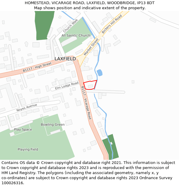 HOMESTEAD, VICARAGE ROAD, LAXFIELD, WOODBRIDGE, IP13 8DT: Location map and indicative extent of plot