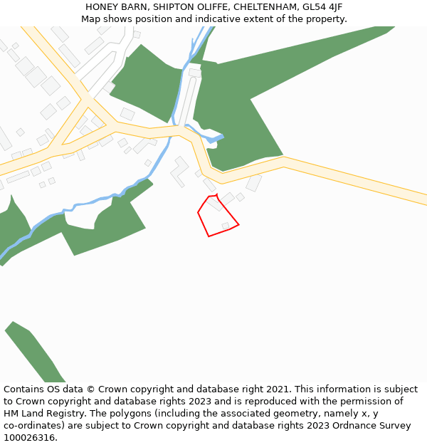 HONEY BARN, SHIPTON OLIFFE, CHELTENHAM, GL54 4JF: Location map and indicative extent of plot