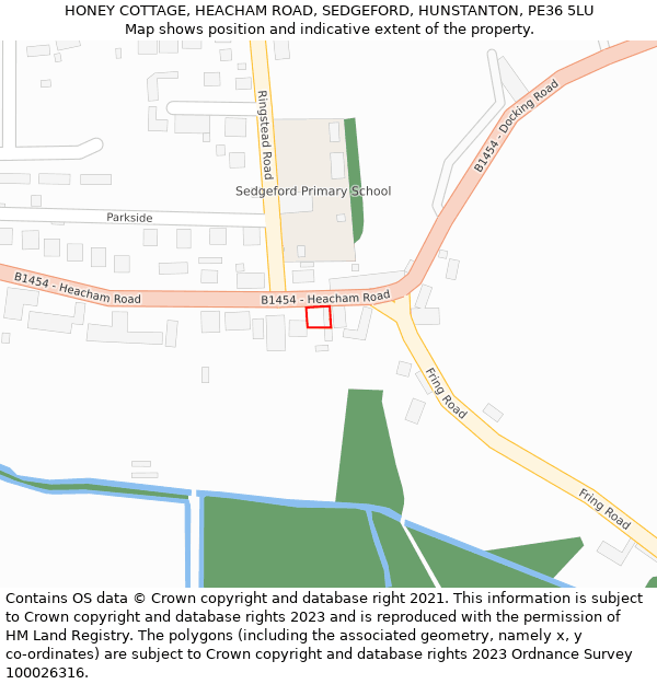 HONEY COTTAGE, HEACHAM ROAD, SEDGEFORD, HUNSTANTON, PE36 5LU: Location map and indicative extent of plot