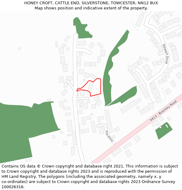 HONEY CROFT, CATTLE END, SILVERSTONE, TOWCESTER, NN12 8UX: Location map and indicative extent of plot