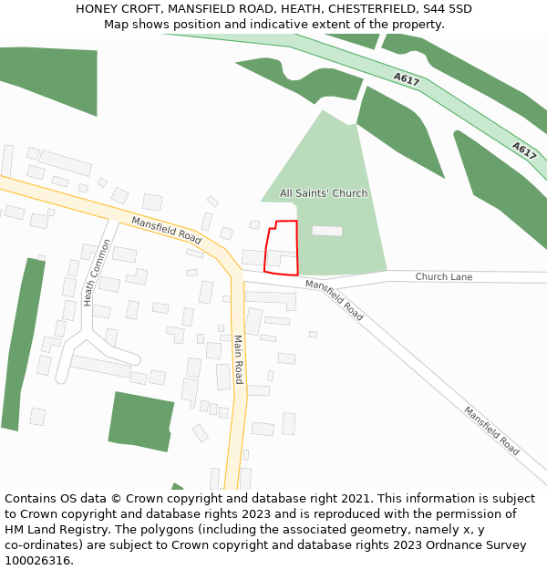 HONEY CROFT, MANSFIELD ROAD, HEATH, CHESTERFIELD, S44 5SD: Location map and indicative extent of plot