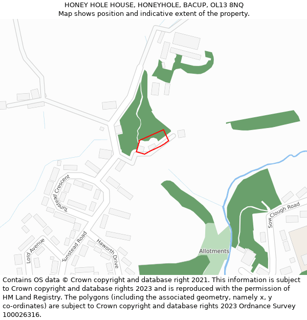 HONEY HOLE HOUSE, HONEYHOLE, BACUP, OL13 8NQ: Location map and indicative extent of plot