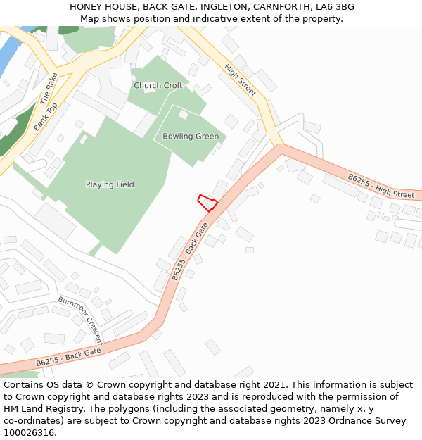 HONEY HOUSE, BACK GATE, INGLETON, CARNFORTH, LA6 3BG: Location map and indicative extent of plot