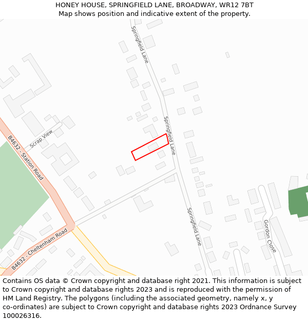 HONEY HOUSE, SPRINGFIELD LANE, BROADWAY, WR12 7BT: Location map and indicative extent of plot