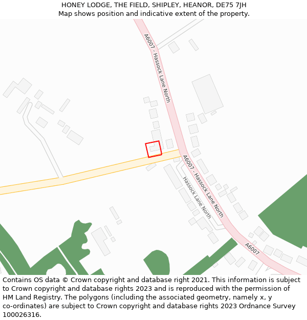 HONEY LODGE, THE FIELD, SHIPLEY, HEANOR, DE75 7JH: Location map and indicative extent of plot