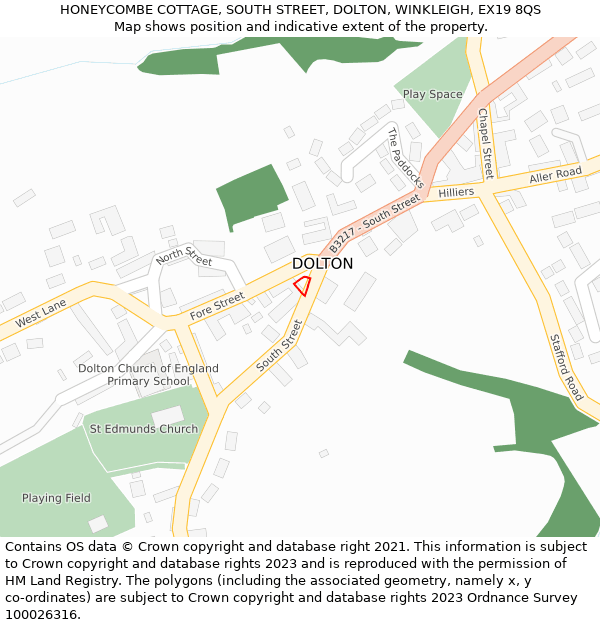 HONEYCOMBE COTTAGE, SOUTH STREET, DOLTON, WINKLEIGH, EX19 8QS: Location map and indicative extent of plot
