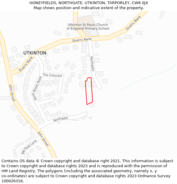 HONEYFIELDS, NORTHGATE, UTKINTON, TARPORLEY, CW6 0JX: Location map and indicative extent of plot