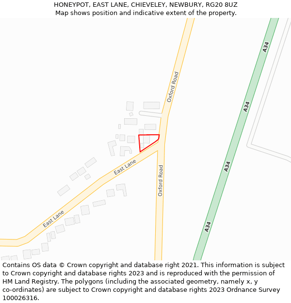 HONEYPOT, EAST LANE, CHIEVELEY, NEWBURY, RG20 8UZ: Location map and indicative extent of plot