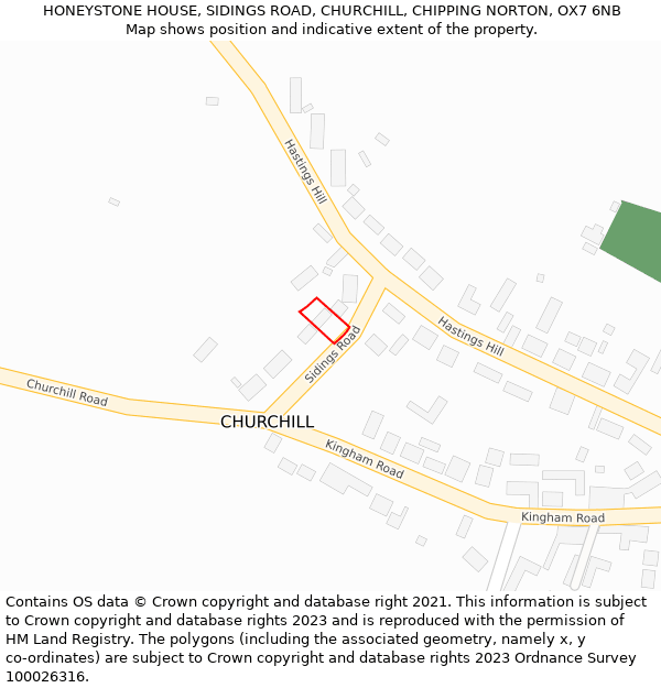 HONEYSTONE HOUSE, SIDINGS ROAD, CHURCHILL, CHIPPING NORTON, OX7 6NB: Location map and indicative extent of plot