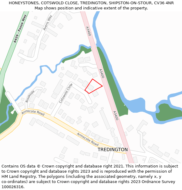 HONEYSTONES, COTSWOLD CLOSE, TREDINGTON, SHIPSTON-ON-STOUR, CV36 4NR: Location map and indicative extent of plot