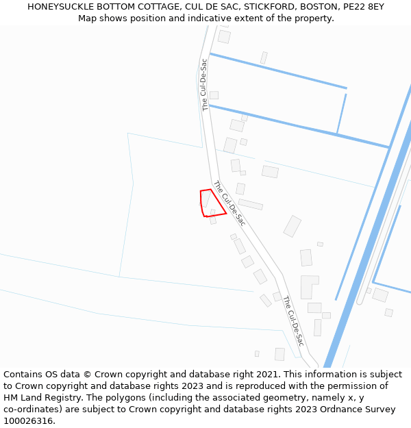 HONEYSUCKLE BOTTOM COTTAGE, CUL DE SAC, STICKFORD, BOSTON, PE22 8EY: Location map and indicative extent of plot