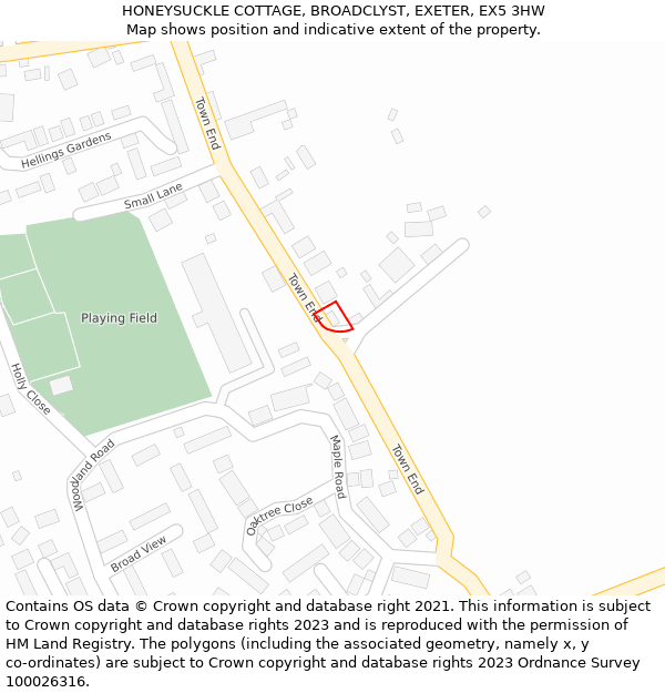 HONEYSUCKLE COTTAGE, BROADCLYST, EXETER, EX5 3HW: Location map and indicative extent of plot