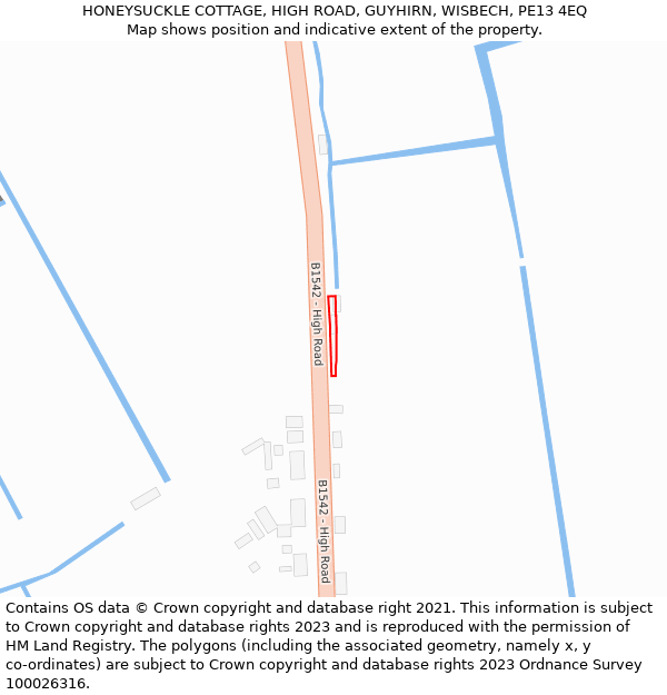 HONEYSUCKLE COTTAGE, HIGH ROAD, GUYHIRN, WISBECH, PE13 4EQ: Location map and indicative extent of plot